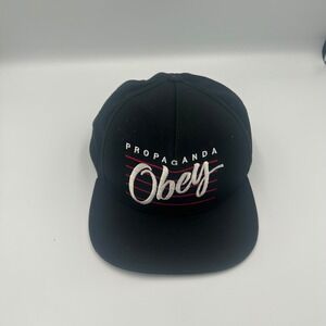 Obey Snapback Hat Mens OSFM Black Propaganda Embroidered Flat Brim Cap